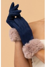 Powder Bettina Faux Fur Gloves (Navy/Taupe) Gift Bag Included AW23